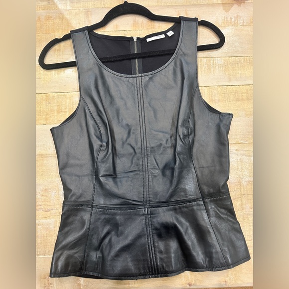 Halogen black leather front knit top blouse peplum fitted - Picture 4 of 13